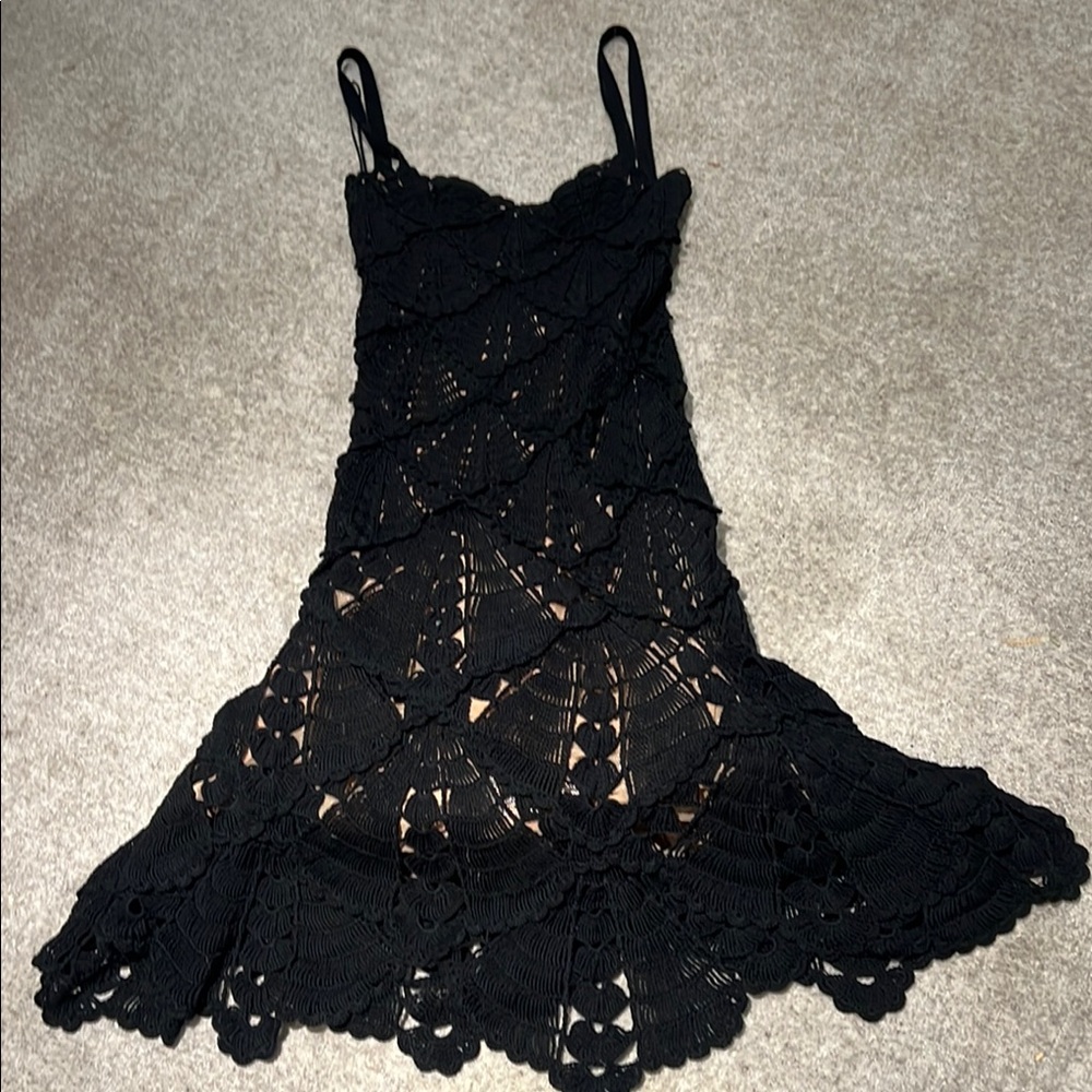 OSCAR DE LA RENTA Black Crochet COTTON Dress size XS NWT